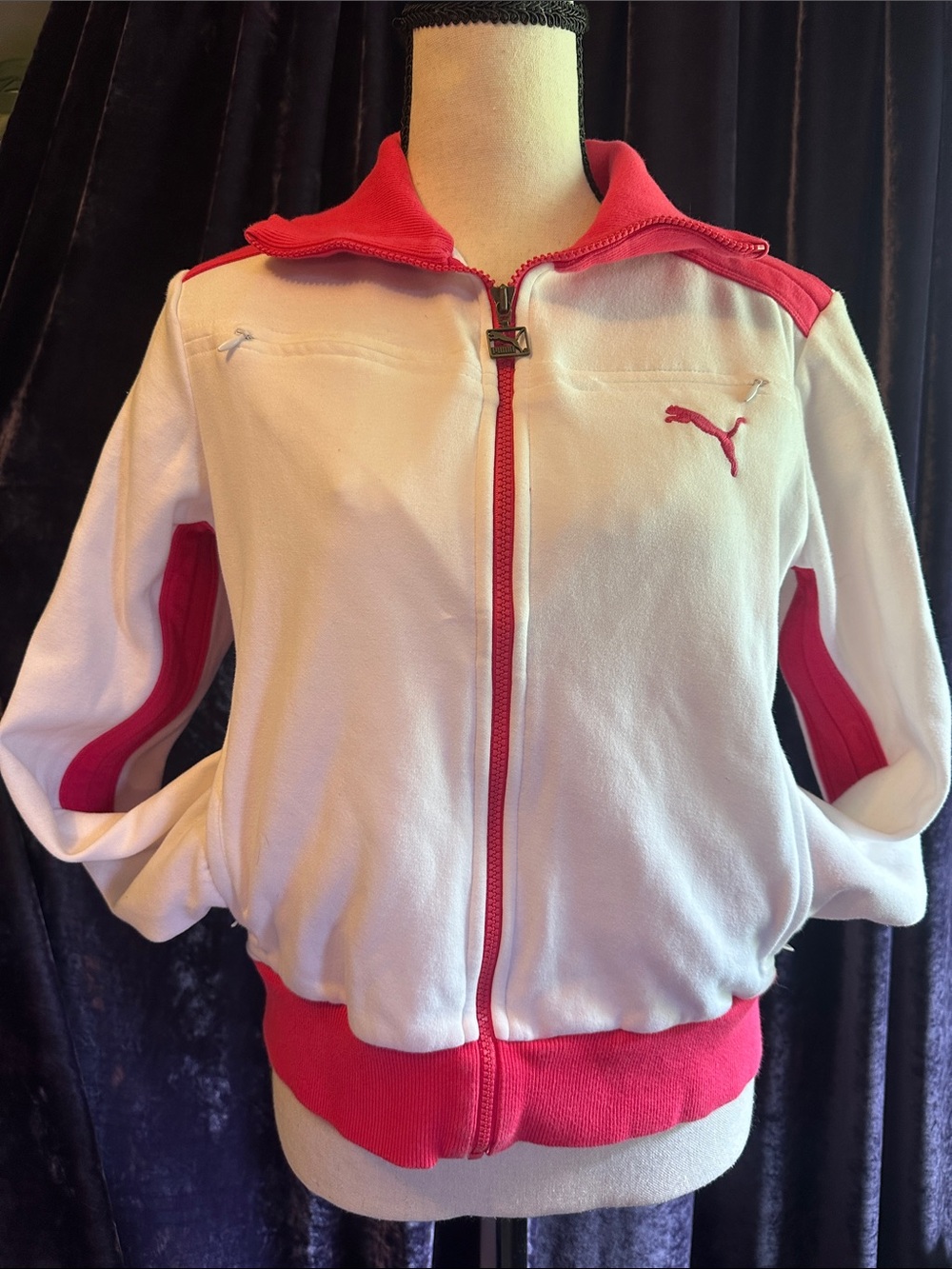 Puma White and Pink Full-Zip Track Jacket